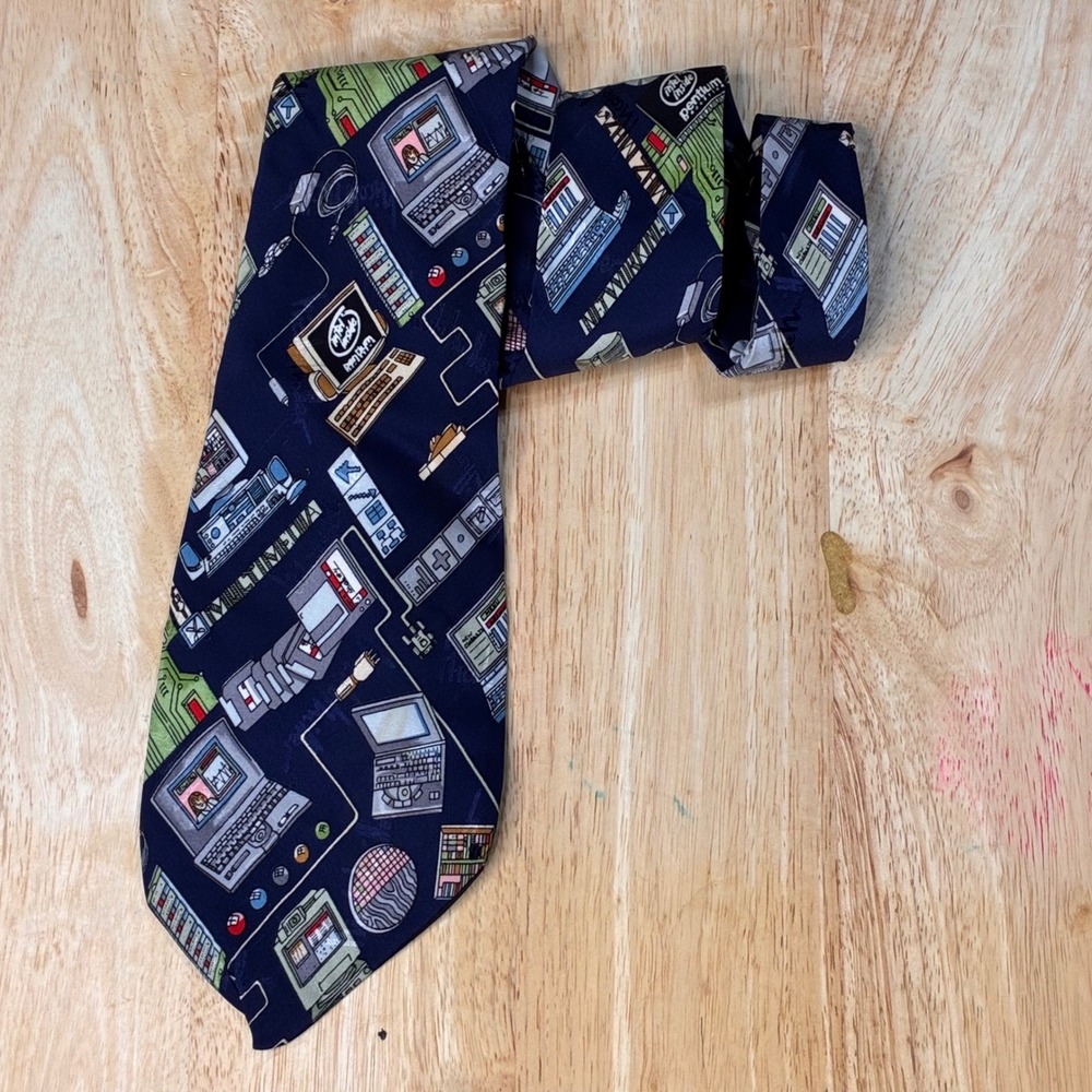 Vintage 1995 Nicole Miller Necktie Mens OS Navy Blue Excellent Intel Pentium